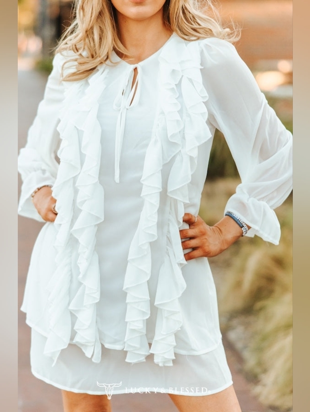 NEW Lucky And Blessed Ivory Dress With Flowy Layered Ruffles